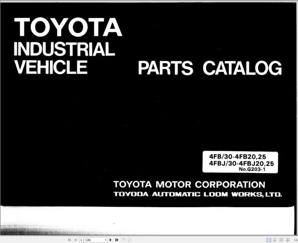 Toyota Forklift 4FB20 to 30 4FBJ25 Parts Catalog