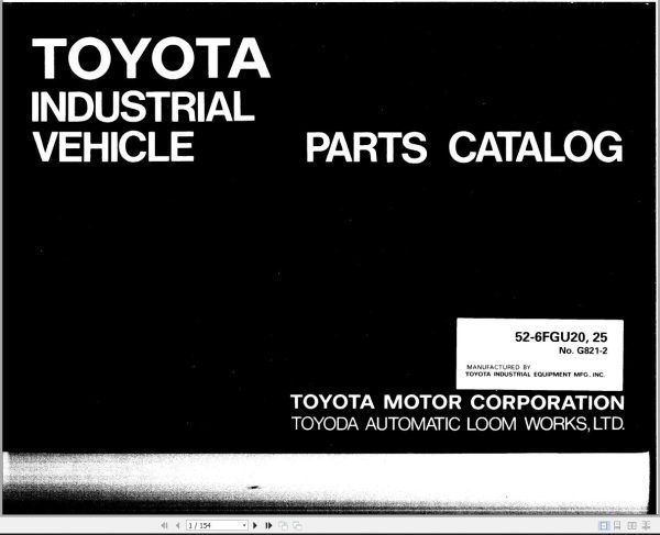 Toyota Forklift 52 6FGU20 52 6FGU25 Parts Catalog