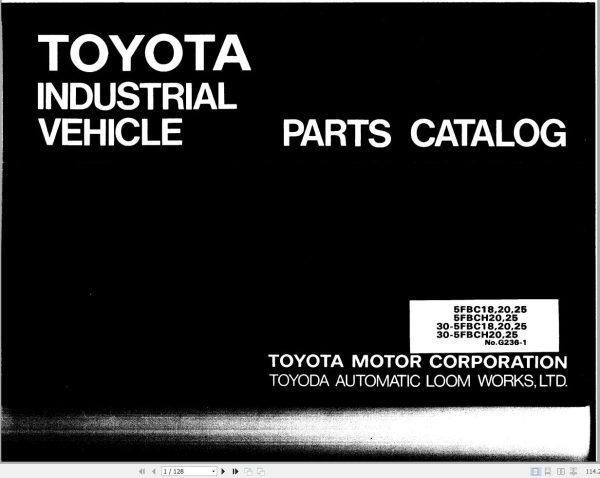 Toyota Forklift 5FBC18 to 30 5FBCH25 Parts Catalog