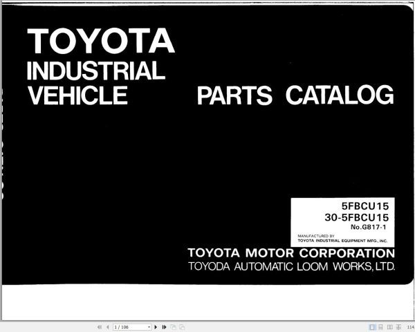 Toyota Forklift 5FBCU15 30 5FBCU15 Parts Catalog