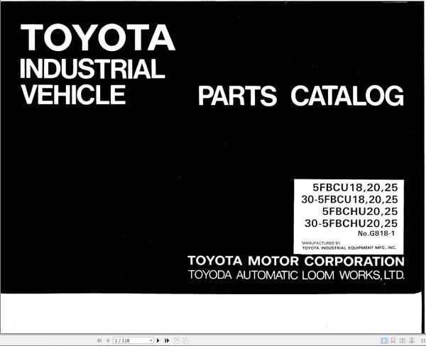 Toyota Forklift 5FBCU18 to 30 5FBCHU25 Parts Catalog