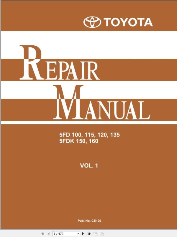 Toyota Forklift 5FD100 to 5FD135 5FDK150 5FDK160 Repair Manual