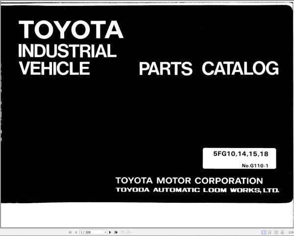 Toyota Forklift 5FG10 to 5FG18 Parts Catalog