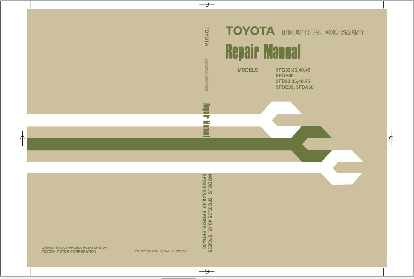 Toyota Forklift 5FG33 to 5FDA50 Repair Manual