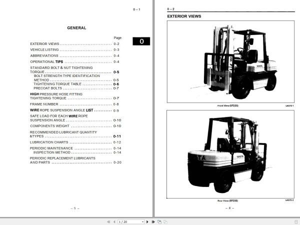 Toyota Forklift 5FG33 to 5FG35 5FD33 to 5FD45 5FGE35 5FDE35 5FDA50 Repair Manual Parts Catalog