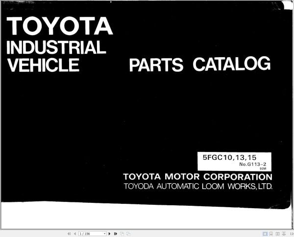 Toyota Forklift 5FGC10 5FGC13 5FGC15 Parts Catalog