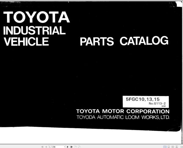 Toyota Forklift 5FGC10 to 5FGC15 30 5FGC10 to 30 5FGC15 Repair Manual Parts Catalog