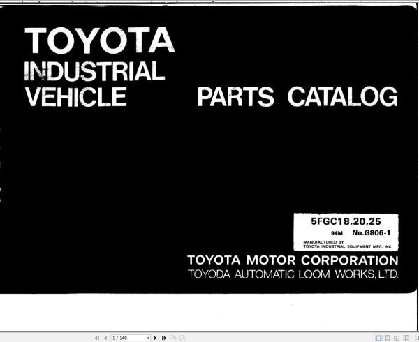 Toyota Forklift 5FGC18 5FGC20 5FGC25 Parts Catalog