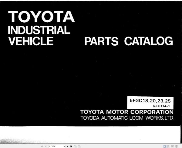 Toyota Forklift 5FGC18 to 5FGC25 Parts Catalog