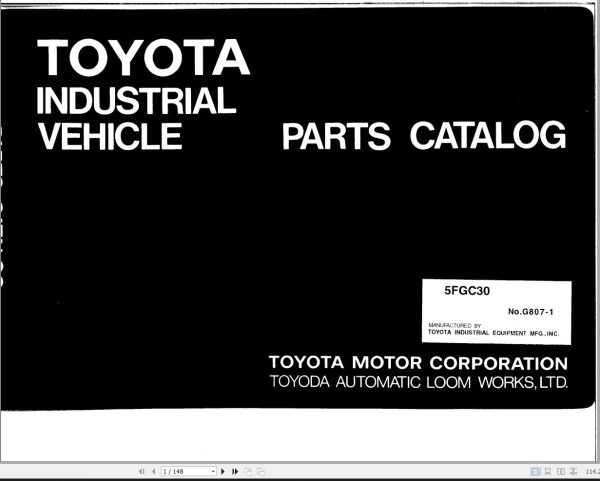 Toyota Forklift 5FGC30 Parts Catalog