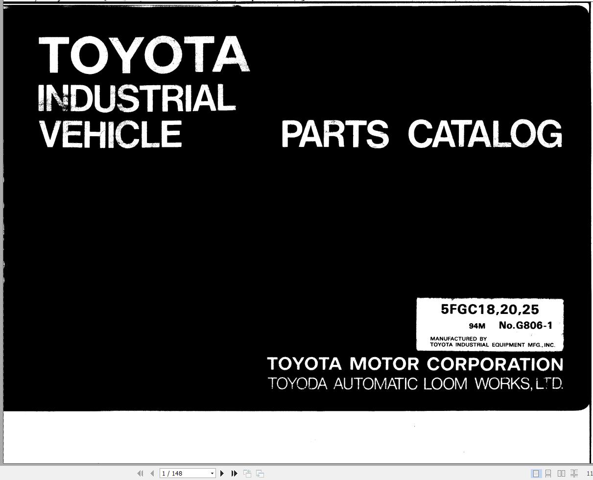 Toyota Forklift 5FGCU18 5FGCU20 5FGCU25 Parts Catalog