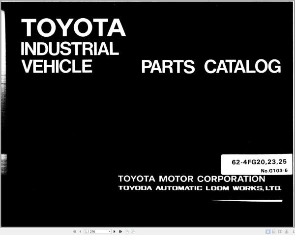 Toyota Forklift 62 4FG20 62 4FG23 62 4FG25 Parts Catalog