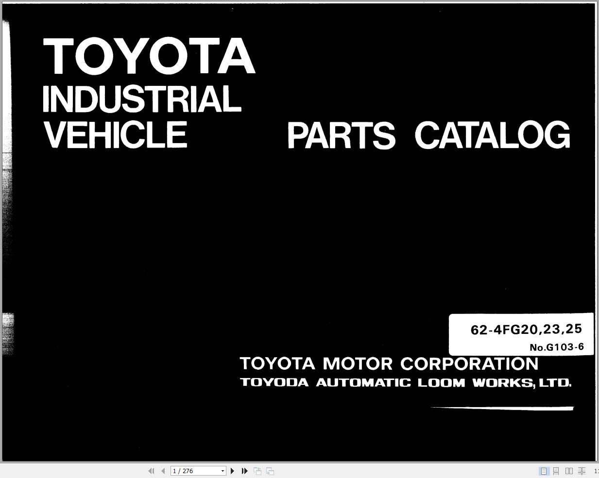 Toyota Forklift 62 4FG20 62 4FG23 62 4FG25 Parts Catalog