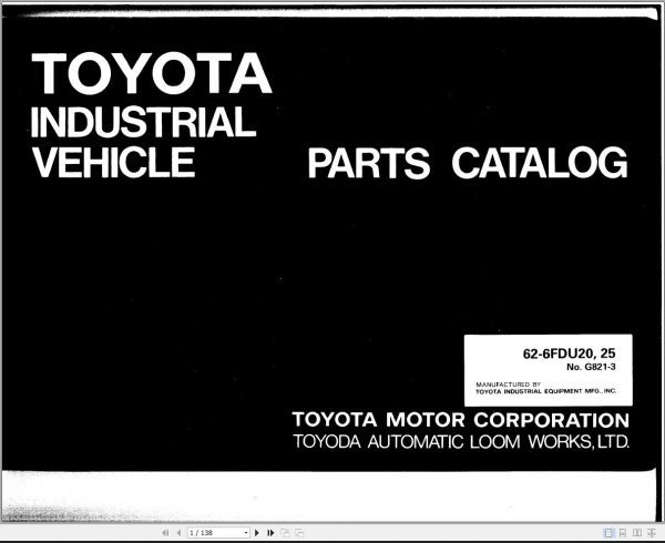 Toyota Forklift 62 6FDU20 62 6FDU25 Parts Catalog