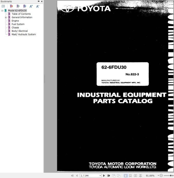 Toyota Forklift 62 6FDU30 Parts Catalog EN DE FR ES