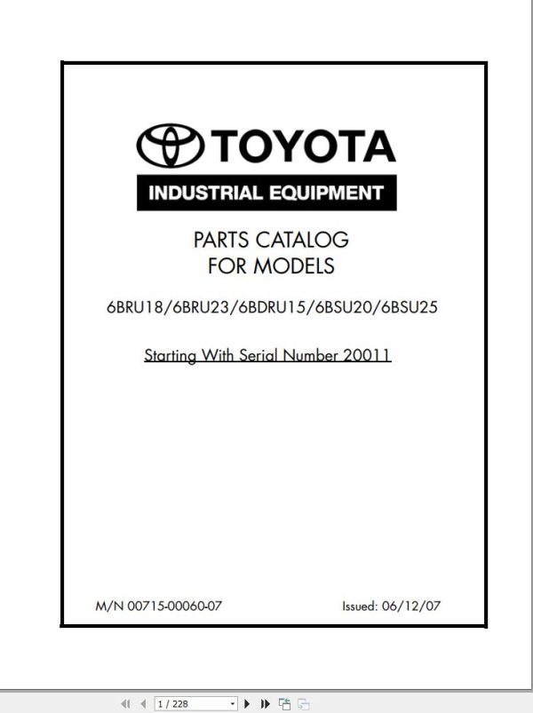 Toyota Forklift 6BRU18 6BRU23 6BDRU15 6BSU20 6BSU25 Parts Catalog