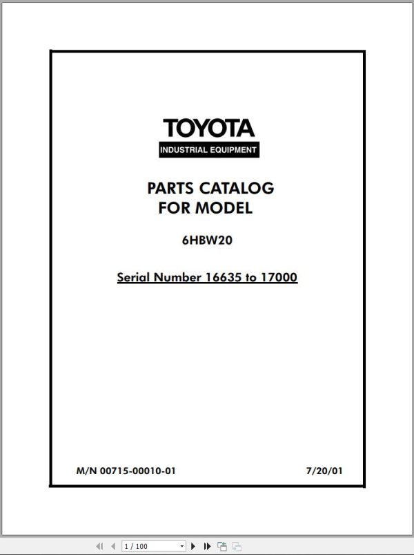 Toyota Forklift 6HBW20 Service and Parts Catalog