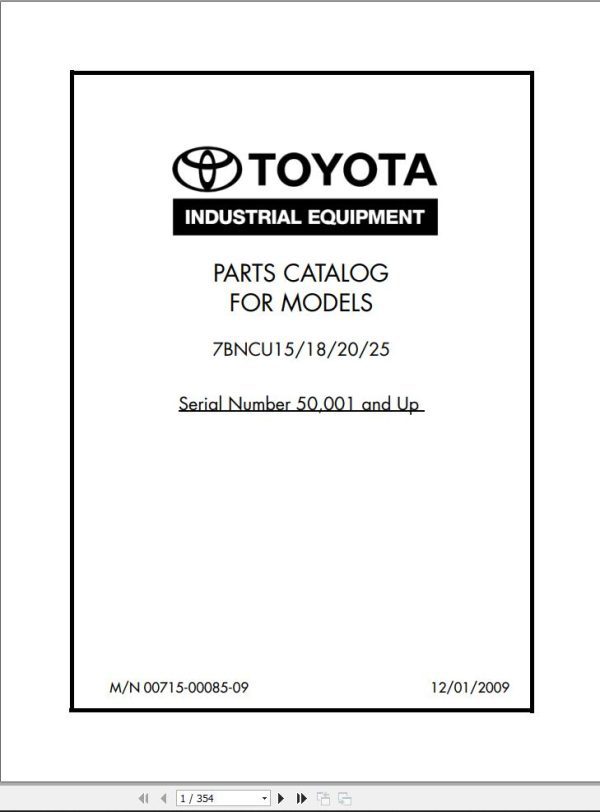 Toyota Forklift 7BNCU15 7BNCU18 7BNCU20 7BNCU25 Parts Catalog