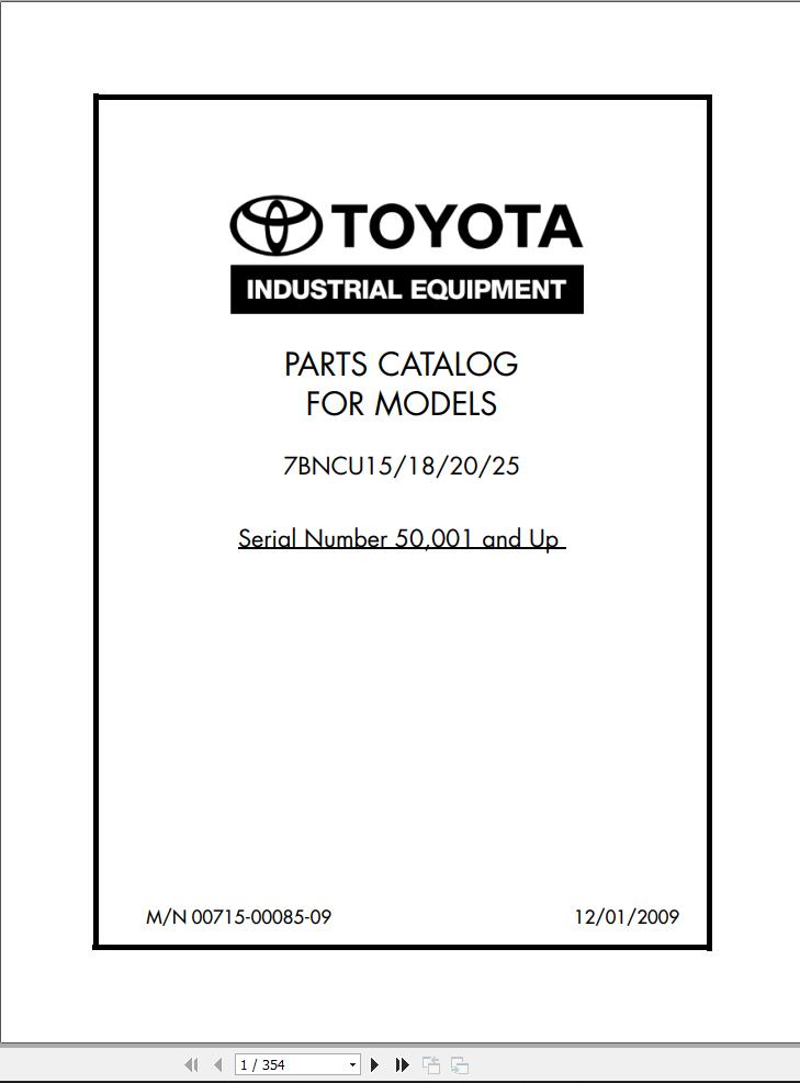 Toyota Forklift 7BNCU15 7BNCU18 7BNCU20 7BNCU25 Parts Catalog