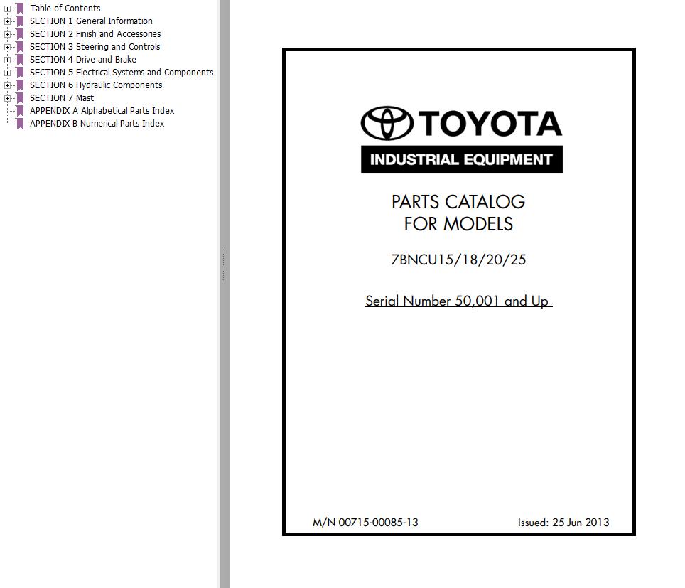 Toyota Forklift 7BNCU18 7BNCU15 7BNCU20 7BNCU25 Parts Catalog