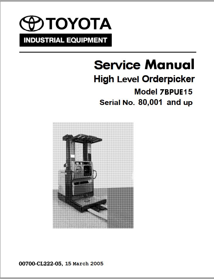 Toyota Forklift 7BPUE15 Service Manual Parts Catalog