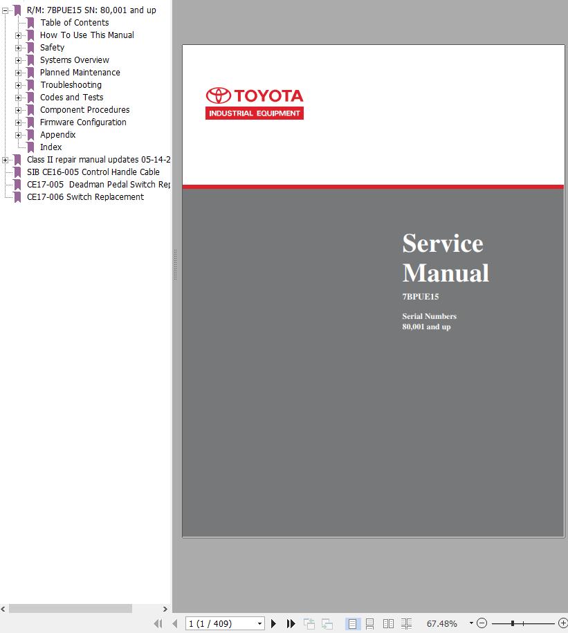 Toyota Forklift 7BPUE15 Service Manual