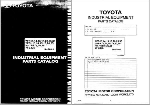 Toyota Forklift 7FB10 to 7FBJ35 Parts Catalog EN DE FR ES