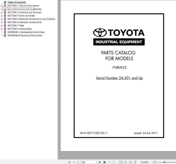 Toyota Forklift 7HBW23 Parts Catalog