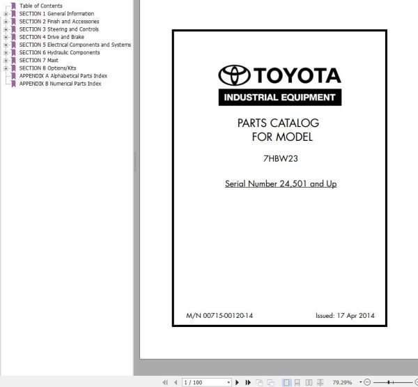 Toyota Forklift 7HWB23 Parts Catalog