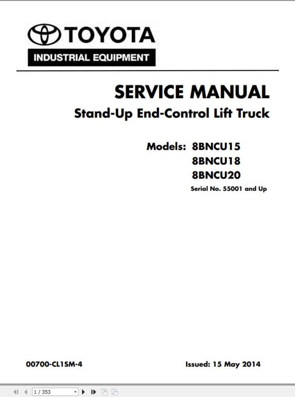 Toyota Forklift 8BNCU18 8BNCU15 8BNCU20 Service Manual