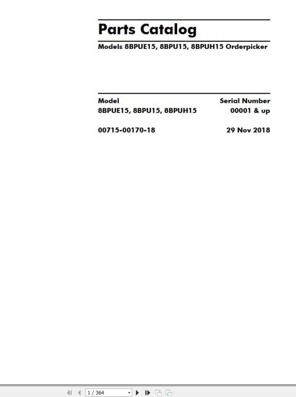 Toyota Forklift 8BPUE15 8BPU15 8BPUH15 Parts Catalog