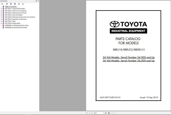 Toyota Forklift 8BRU18 8BRU23 8BDRU15 Parts Catalog