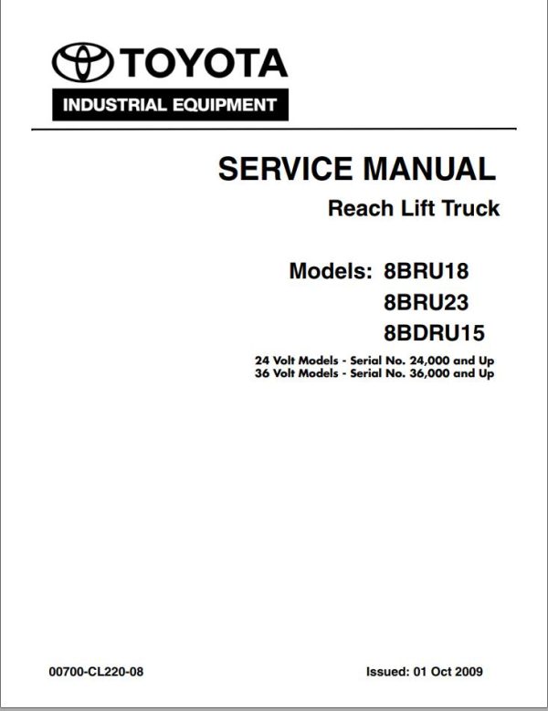 Toyota Forklift 8BRU18 8BRU23 8BDRU15 Service Manual Parts Catalog
