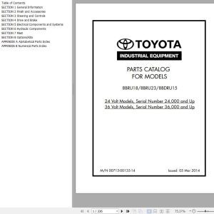 Toyota Forklift 8BRU18 8BRU33 8BDRU15 Parts Catalog