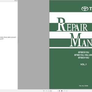 Toyota Forklift 8FBES15U to 8FBEH18U Repair Manual