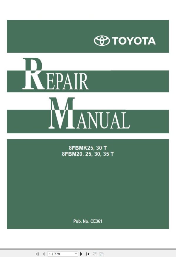 Toyota Forklift 8FBM20T to 8FBM35T 8FBMK25T to 8FBMK30T Repair Manual