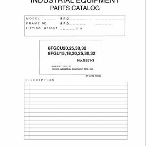 Toyota Forklift 8FGCU20 to 8FGCU32 8FGU15 to 8FGU32 Parts Catalog