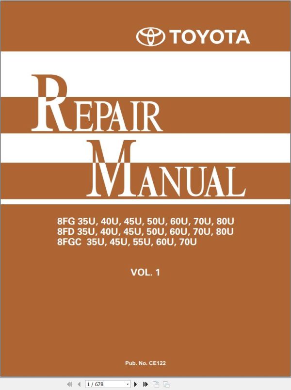 Toyota Forklift 8FGD35U to 8FGD80U 8FGC35U to 8FGC70U Repair Manual