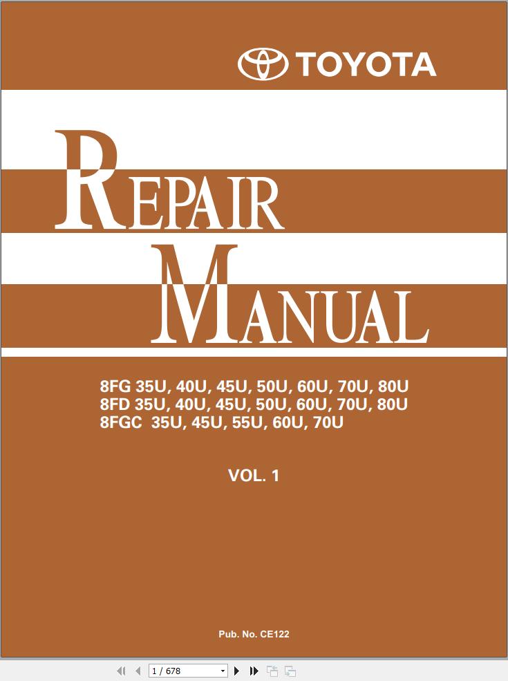 Toyota Forklift 8FGD35U to 8FGD80U 8FGC35U to 8FGC70U Repair Manual