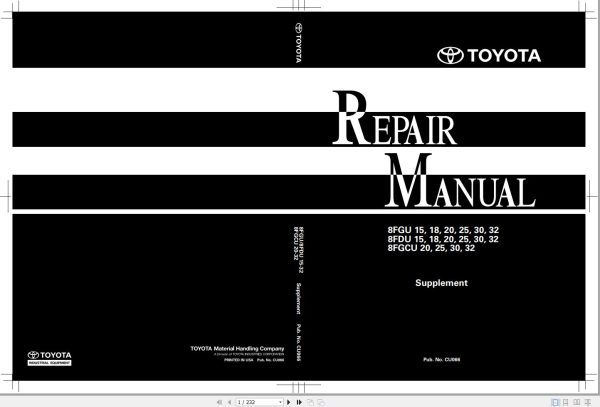 Toyota Forklift 8FGU15 to 8FDU32 8FGCU20 to 8FGCU32 Repair Manual CU066