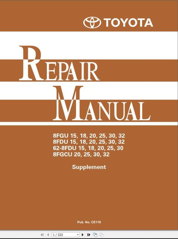 Toyota Forklift 8FGU15 to 8FGCU32 Repair Manual