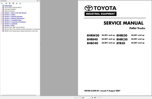 Toyota Forklift 8HBW30 8HBE30 to 8HBC40 and 8TB50 Service Manual