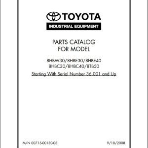 Toyota Forklift 8HBW30 to 8TB50 Parts Catalog