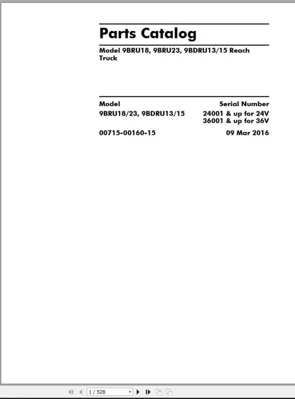 Toyota Forklift 9BRU18 9BRU23 9BDRU13 9BDRU15 Parts Catalog