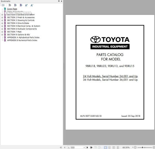 Toyota Forklift 9BRU18 9BRU23 9DRU13 9DRU15 Parts Catalog