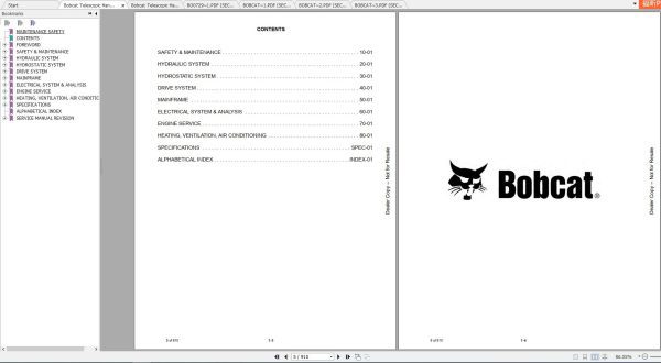 Bobcat Telescopic Handler T2556 T2566 Service Manuals & Schematic