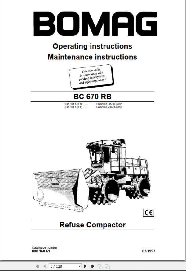 Bomag BC670 RB Operating And Maintenance Instructions Service Training Instructions For Repair