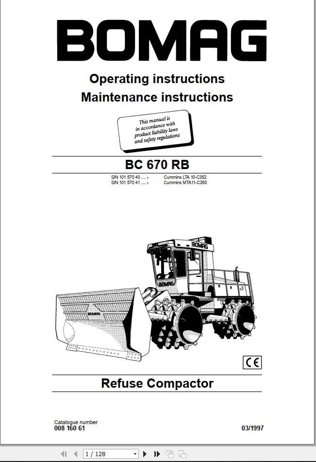Bomag BC670 RB Operating And Maintenance Instructions Service Training Instructions For Repair
