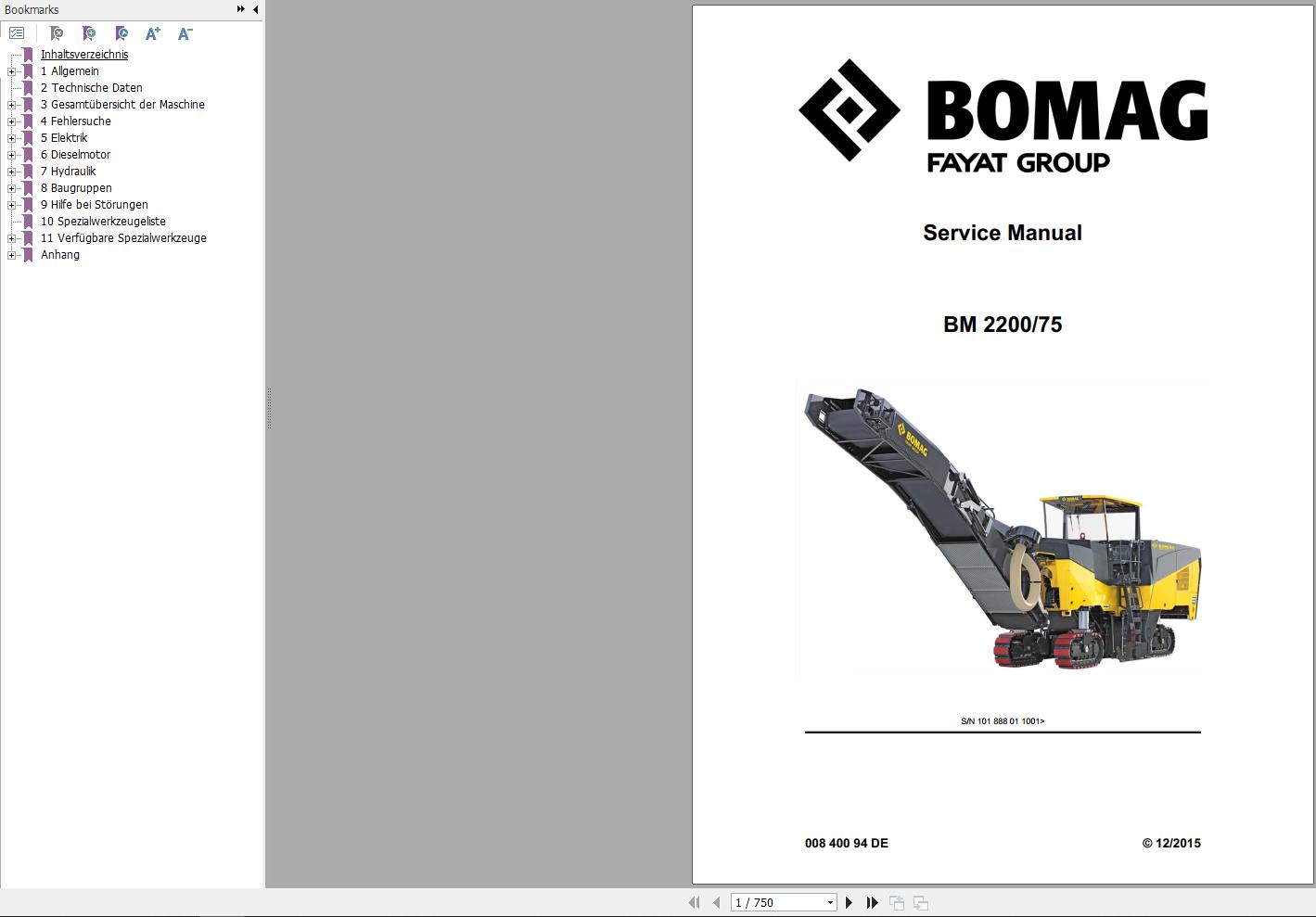 Bomag BM2200 75 Electric Training Service Manual Operating And Maintenance Instructions EN DE