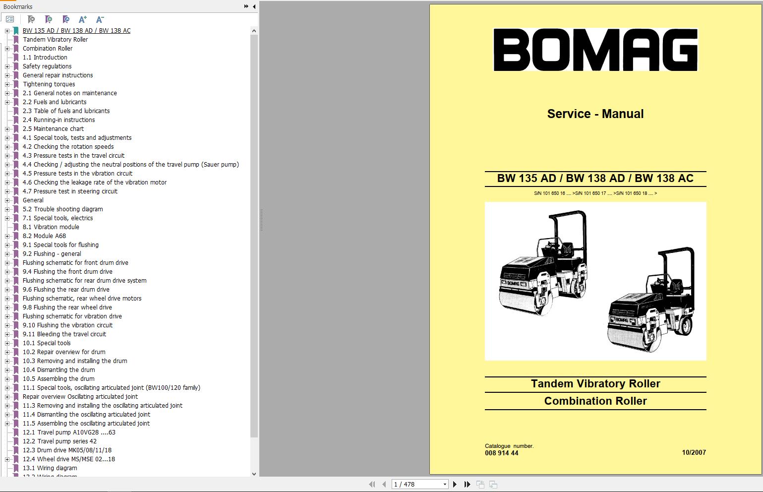 Bomag BW135AD Operating And Maintenance Instructions Service Manual Instructions For Repair EN RU